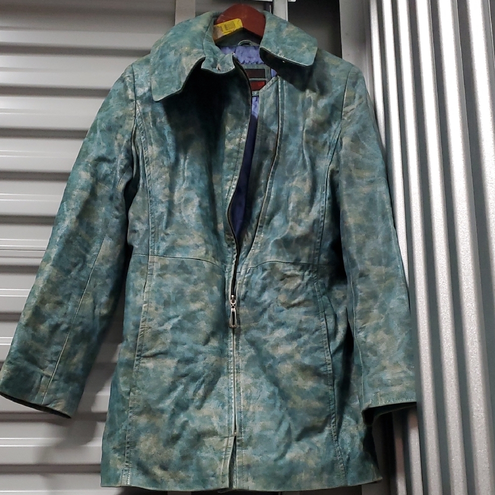 Sz L Punto Stylish Tie Dye Leather Blue and Green Jacket